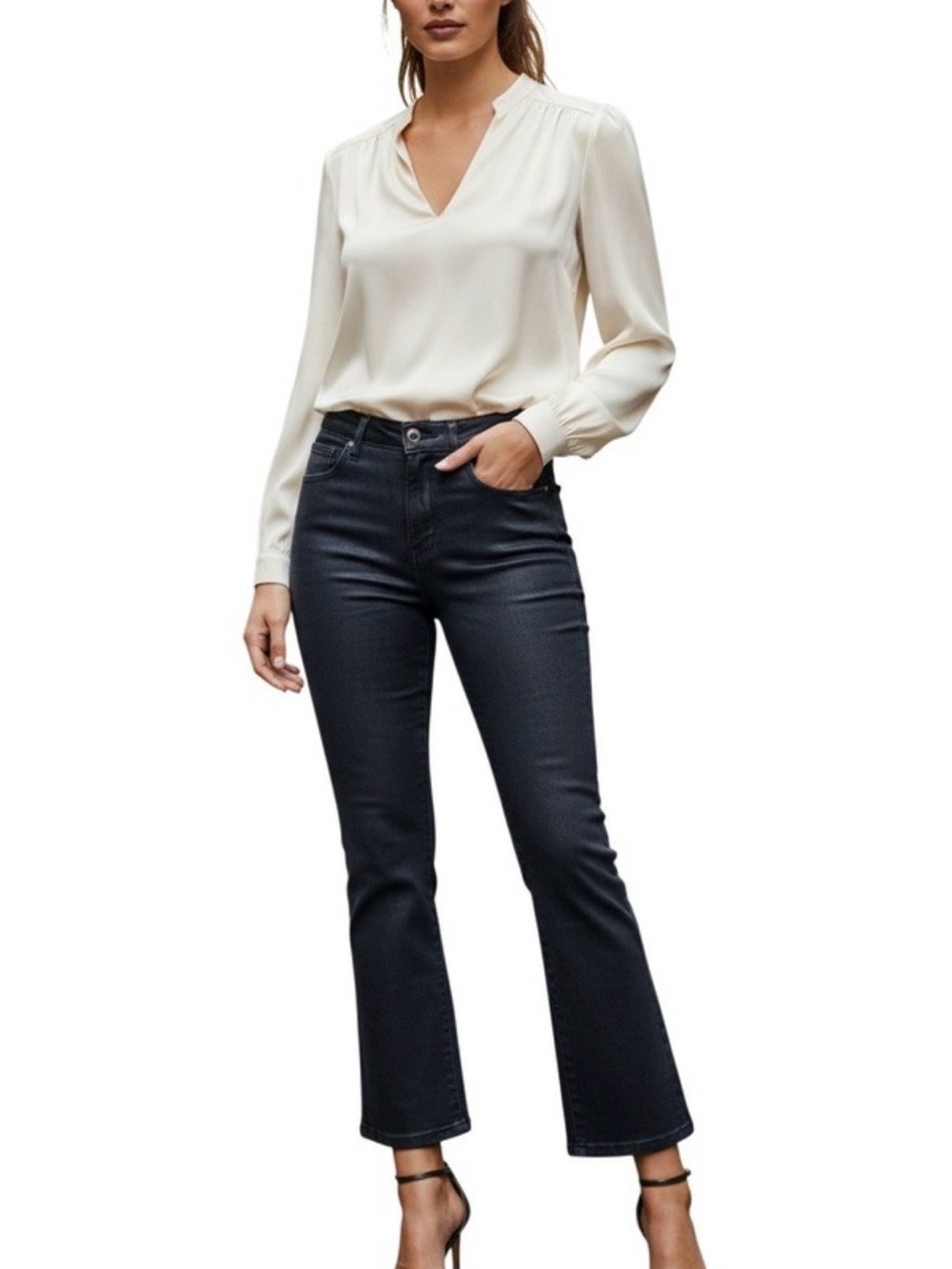 FRAME Le Crop Mini Boot Coated Jeans Epicure Dark Indigo Waxed Denim